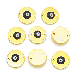 201 Stainless Steel Enamel Links Connectors, Flat Round with Evil Eye, Golden, 14x2.5mm, Hole: 1.4mm(STAS-S105-LA418)