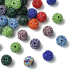 30Pcs Pave Disco Ball Beads, Polymer Clay Rhinestone Beads, Round, Mixed Color, PP13(1.9~2mm), 6 Rows Rhinestone, 10mm, Hole: 1.5mm(RB-YW0001-14A)
