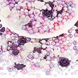 Elite DIY Jewelry Making Kit, Including  Resin Cabochons and Beads, Acrylic Beads, Flower & Butterfly & Ring & Round, Purple, 4~30x4~41x2~9mm, Hole: 1.4~2.5mm(DIY-PH0013-35C)