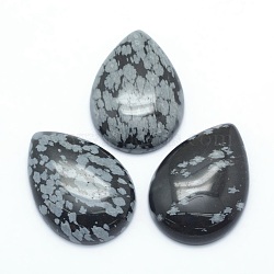 Natural Snowflake Obsidian Cabochons, teardrop, 33.5x24x6.5~7mm(X-G-P393-G11)