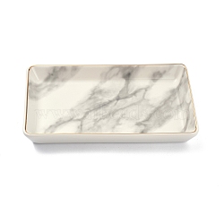 Rectangle with Marble Pattern Porcelain Jewelry Display Plate, Cosmetics Organizer Storage Tray, Floral White, 200x123x23mm, Inner Diameter: 190x113mm(AJEW-C007-01B)