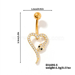 Shiny Brass Crystal Rhinestone Belly Button Rings, Piercing Navel Rings, Barbell Body Jewelry for Women, Snake, 33x13mm(CZ7821-5)