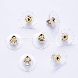 304 Stainless Steel Bullet Clutch Earring Backs, with Silicone Pads, Earring Nuts, Golden, 11.5x7mm, Hole: 0.5~0.9mm(STAS-S113-003G)