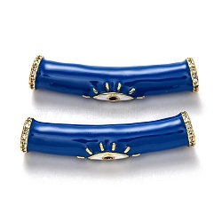 Brass Micro Pave Clear Cubic Zirconia Tube Beads, Long-Lasting Plated, with Enamel, Tube with Evil Eye, Real 18K Gold Plated, Blue, 38x8x7.5mm, Hole: 4mm(KK-B028-21G-B)