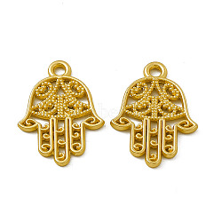 Rack Plating Alloy Pendants, Cadmium Free & Nickel Free & Lead Free, Hamsa Hand/Hand of Miriam Charm, Matte Gold Color, 21x15x1.5mm, Hole: 1.8mm(PALLOY-M202-11MG)