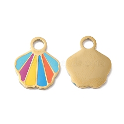 Ion Plating(IP) 316L Surgical Stainless Steel Pendants, with Enamel, Shell Shape Charm, Real 18K Gold Plated, 18x15x1.5mm, Hole: 3.5mm(STAS-H213-25G)