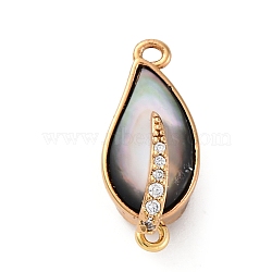 Brass & Black Lip Shell & Epoxy Resin Box Clasps, Leaf, Real 18K Gold Plated, 18.5x8.5x10mm, Hole: 1.2mm(KK-P291-26G-01)