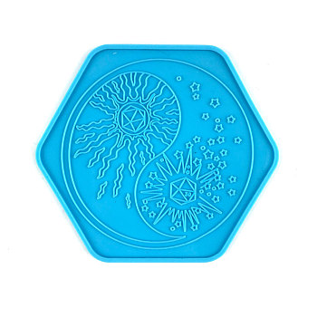 Hexagon Shape Dice Box Molds Food Grade Silicone Molds, for UV Resin, Epoxy Resin Jewelry Making, Deep Sky Blue, 96x108x3mm