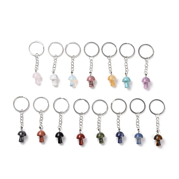 Mushroom Natural & Synthetic Gemstone Keychain, Stone Lucky Pendant Keychain, with Iron Findings, 8.35cm
