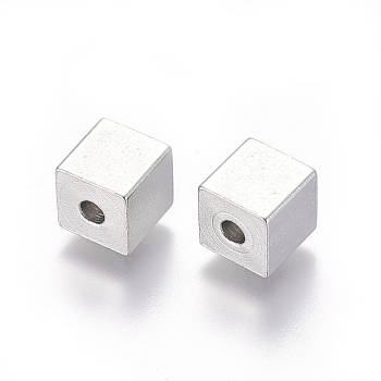 202 Stainless Steel Beads, Cube, Stainless Steel Color, 8x8x8mm, Hole: 2.5mm