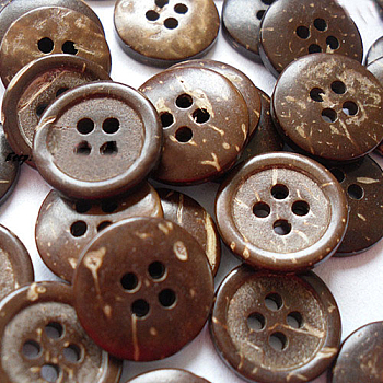 Art Buttons in Round Shape with 4-Hole for Kids, Coconut Button, BurlyWood, about 15mm in diameter, about 100pcs/bag
