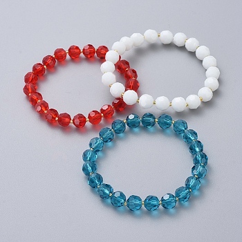 Faceted Glass Beads Stretch Bracelets, with Glass Seed Beads, Mixed Color, 1-3/4 inch(4.6cm)