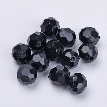 Transparent Acrylic Beads, Faceted, Round, Black, 8x7mm, Hole: 1.5mm