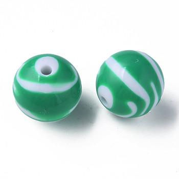 Opaque Striped Acrylic Beads, Round, Green, 24mm, Hole: 4mm hole: 4mm, about 55pcs/500g.