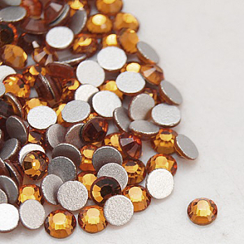 Glass Flat Back Rhinestone, Grade A, Back Plated, Faceted, Half Round, Topaz, 4.6~4.8mm, about 1440pcs/bag