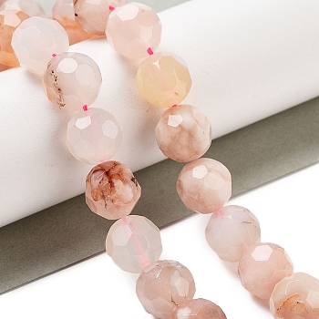 Natural Cherry Blossom Agate Beads Strands, Faceted Football Hexagonal Cut, Round, 9.5~10mm, Hole: 1.2mm, about 39pcs/strand, 15.08 inch(38.3cm)