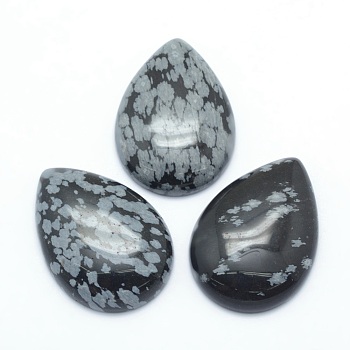 Natural Snowflake Obsidian Cabochons, teardrop, 33.5x24x6.5~7mm