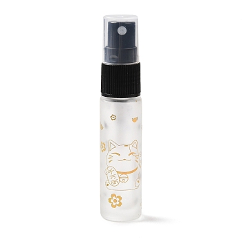 Glass Spray Bottles, Fine Mist Atomizer, with Plastic Dust Cap & Refillable Bottle, with Fortune Cat Pattern & Chinese Character, White, 2x9.6cm, Hole: 9.5mm, Capacity: 10ml(0.34fl. oz)
