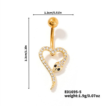 Shiny Brass Crystal Rhinestone Belly Button Rings, Piercing Navel Rings, Barbell Body Jewelry for Women, Snake, 33x13mm