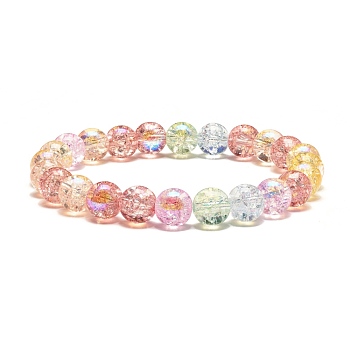 8mm Sparkling Crackle Glass Round Beads Stretch Bracelet, Dainty Bracelet for Teen Girl Women, Colorful, Inner Diameter: 2 inch(5.2cm), Beads: 8mm