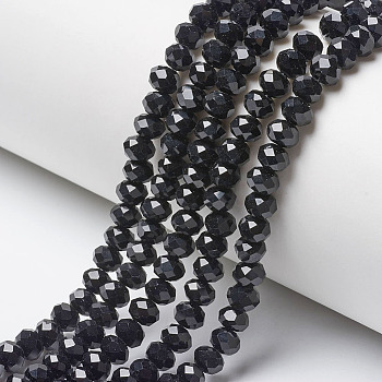 Opaque Solid Color Glass Beads Strands, Faceted, Rondelle, Black, 2.5x1.5mm, Hole: 0.4mm, about 195pcs/strand, 11 inch(28cm)