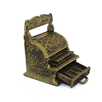 Miniature Alloy Cash Register, for Dollhouse Accessories Pretending Prop Decorations, Antique Bronze, 28x30x39mm