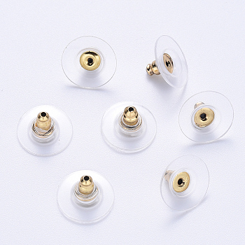 304 Stainless Steel Bullet Clutch Earring Backs, with Silicone Pads, Earring Nuts, Golden, 11.5x11.5x7mm, Hole: 1.2mm