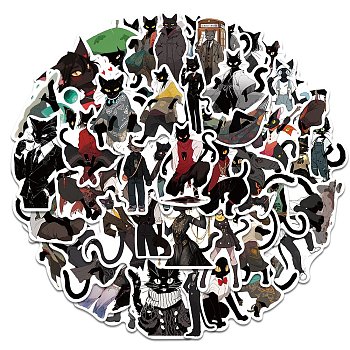 50Pcs Black Cat Shape PVC Self Adhesive Cartoon Stickers, Waterproof Decals for Laptop, Bottle, Luggage Decor, Mixed Color, 43~76x33~71x0.2mm