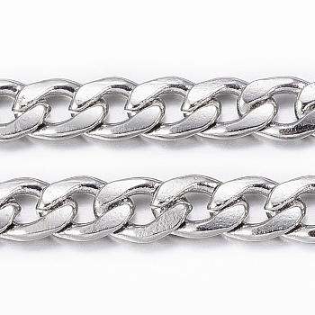 304 Stainless Steel Cuban Link Chains, Curb Chains, Twisted Chains, Unwelded, with Spool, Faceted, Stainless Steel Color, 5.5x3.8x1mm, about 32.8 Feet(10m)/roll