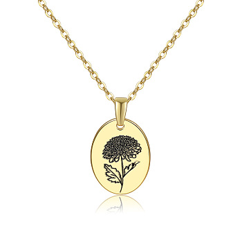 Brass Birth Month Flower Pendant Necklace, Floral Dainty Jewelry for Women, November Chrysanthemum, 17.72 inch(45cm)