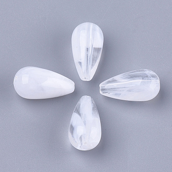 Acrylic Beads, Imitation Gemstone, teardrop, Clear & White, 22x11.5mm, Hole: 2mm