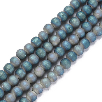 Electroplate Frosted Glass Beads Strands, Round, Cadet Blue, 5x4mm, Hole: 1mm, about 98~102Pcs/strand, 16.14 inch~16.54 inch(41~42cm)