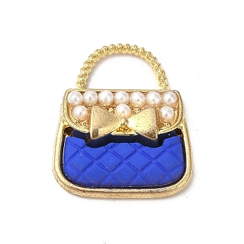 Alloy Enamel Charms, with ABS Plastic Imitation Pearl Beads, Cadmium Free & Nickel Free & Lead Free, Golden, Handbag with Bowknot Charm, Blue, 18.5x16x4.5mm, Hole: 4.5x8mm