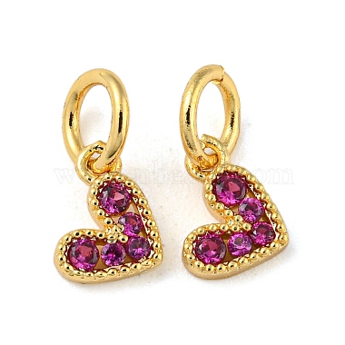 Real 18K Gold Plated FireBrick Heart Brass+Cubic Zirconia Charms