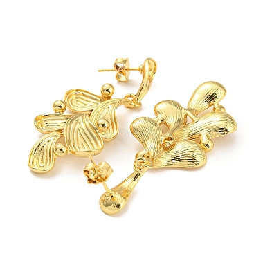 Leaf Shape Rack Plating Brass Dangle Stud Earrings(EJEW-K263-06G)-2