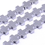 Electroplate Non-magnetic Synthetic Hematite Beads Strands, Cross, Platinum Plated, 10x10x4mm, Hole: 1mm, about: 39pcs/strand, 15.7 inch(G-I096-03)