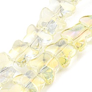 Full Rainbow Plated Electroplate Transparent Glass Beads Strands, Butterfly, Light Goldenrod Yellow, 8x10x6mm, Hole: 1mm, about 90pcs/strand, 10.08 inch(25.6cm)(EGLA-G037-11A-FR01)