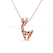 Chic Real Gold Plated Brass Pendant Necklace, with Micro Pave Zirconia Giraffe Pendant(Chain Extenders Random Style), Rose Gold, 17.7 inch(JN118A)