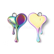 Ion Plating(IP) 304 Stainless Steel Pendant Cabochon Settings, Melting Heart Charm, Rainbow Color, Teardrop Tray: 8x6mm, 22x14.5x3mm, Hole: 1.8mm(STAS-C066-26M)