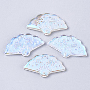 Transparent Spray Painted Glass Pendants, AB Color Plated, Fan, Clear AB, 20x34.5x3.5mm, Hole: 1.2mm(GLAA-R212-01-B01)