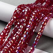 Electroplate Glass Beads Strands, AB Color Plated, Faceted, Cube, Dark Red, 4x4x4mm, Hole: 1mm, about 100pcs/strand, 17 inch(EGLA-R030-4x4mm-04)