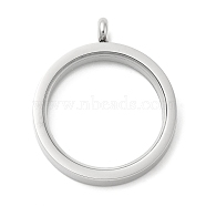 Glass Interface, 304 Stainless Steel Locket Pendants, Ring, Platinum, 35x29.5x6mm, Hole: 4mm(STAS-D110-49P)