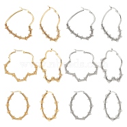 Unicraftale 6 Pairs 6 Style Heart & Flower & Oval 304 Stainless Steel Wire Wrapped Hoop Earrings, Hypoallergenic Earrings, Golden & Stainless Steel Color, 42.5~44x34~45x6.5mm, Pin: 1mm, 1 pair/style(EJEW-UN0001-84)