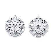 201 Stainless Steel Pendant,  Hollow Charms, Flat Round with Star, Stainless Steel Color, 27x25x1.5mm, Hole: 1.5mm(STAS-B027-12P)