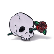 Skull with Rose Enamel Pin, Outdoor Alloy Brooch for Halloween, Electrophoresis Black, Colorful, 24x33.5x1.5mm(FIND-K005-07EB)