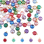 150Pcs 5 Colors Glass Pearl Pendants, with Golden Plated Brass Findings, Round, Mixed Color, 11x8.5mm, Hole: 2mm, 30pcs/color(GLAA-HY0001-09)