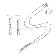 DNA Double Helix Alloy Pendant Necklaces & Danhle Earrings Jewelry Sets, with 304 Stainless Steel Cable Chains and Earring Pins, Antique Silver & Stainless Steel Color, 15.9 inch(40.4cm), 50x6.5mm(SJEW-JS01279)