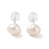 Natural Pearl Stud Earrings for Women, with Sterling Silver Pins, PeachPuff, 7.5~8x8.5~9mm(EJEW-C082-11A-P)