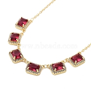 Rack Plating Brass Micro Pave Cubic Zirconia Necklaces, with Rectangle Glass, Cadmium Free & Lead Free, Cerise, 15.55~15.75 inch(395~400mm)(NJEW-M215-03G-02)