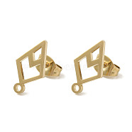 Ion Plating(IP) 304 Stainless Steel Stud Earring Findings, Rhombus, Golden, 13x7.5mm, Hole: 1.2mm, Pin: 11x0.7mm(STAS-I206-27G)